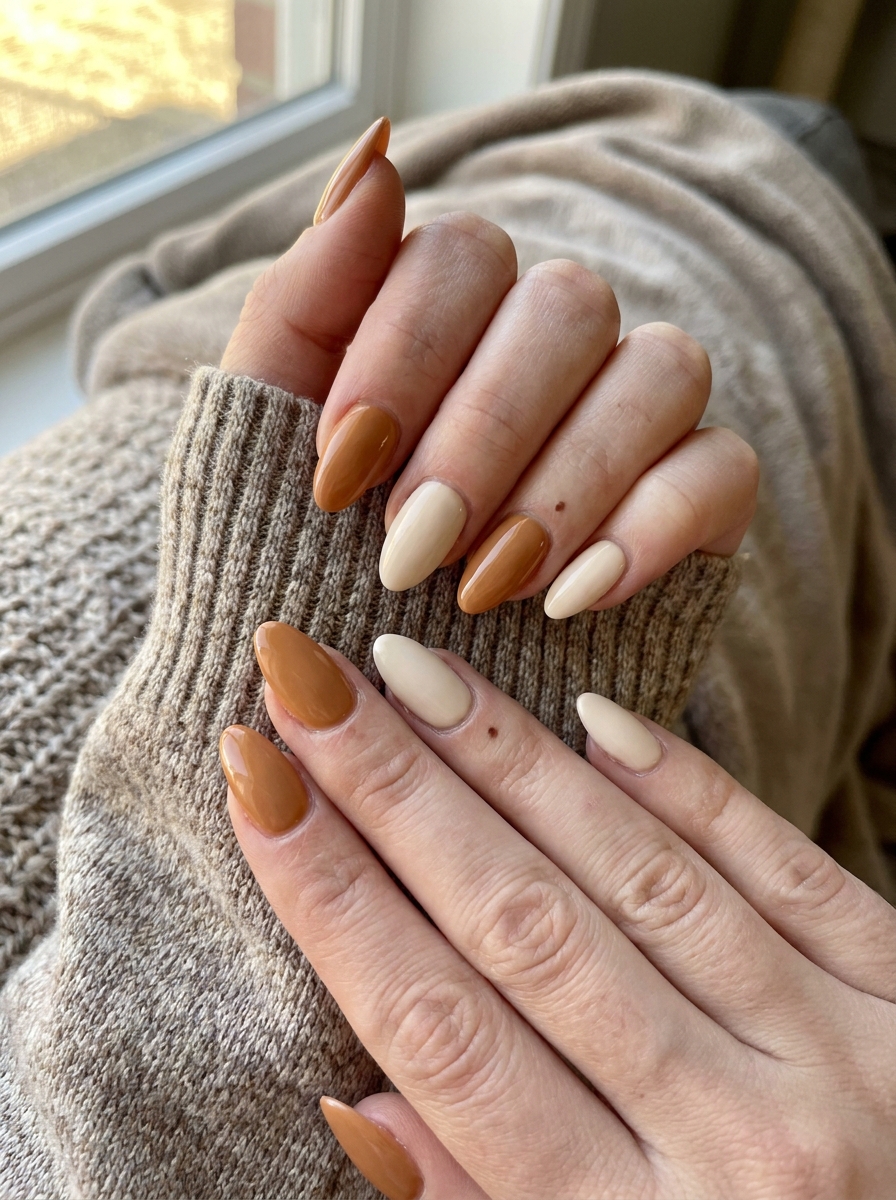 Caramel and Cream Combo Nails – gepflegte Nagelidee 2026